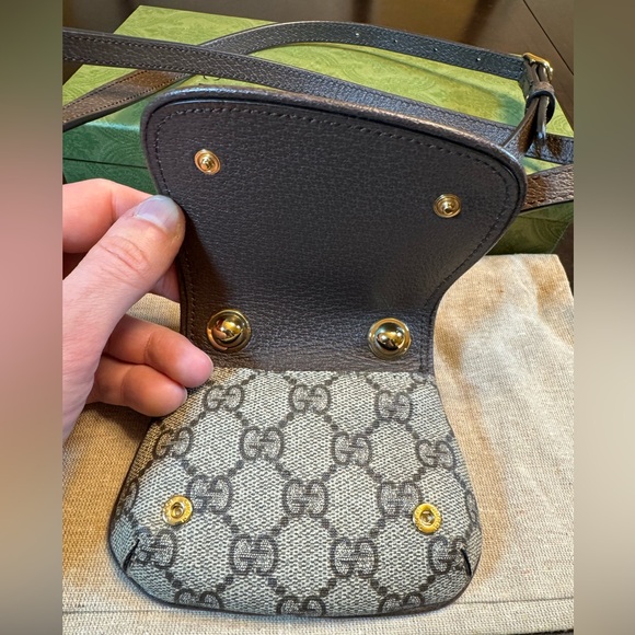 New Authentic Gucci Blondie GG Supreme Logo Wallet On Chain Brown Crossbody Bag - Picture 12 of 15